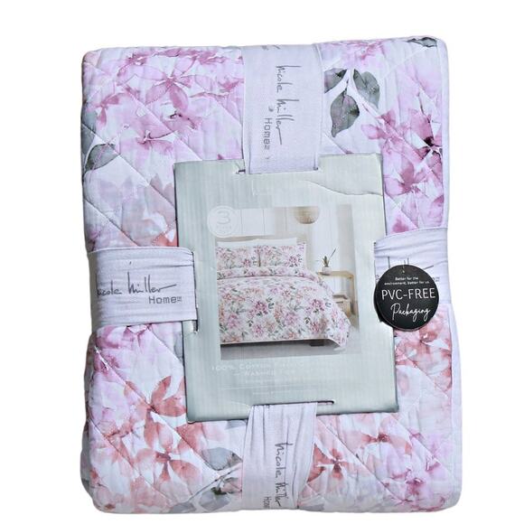 Nicole Miller Home 3 Piece Quilt Set Full/Queen w Shams Floral Print 100% Cotton - Picture 1 of 12